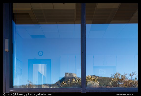 Park Point, Visitor Center and Research Center window reflexion. Mesa Verde National Park, Colorado, USA.