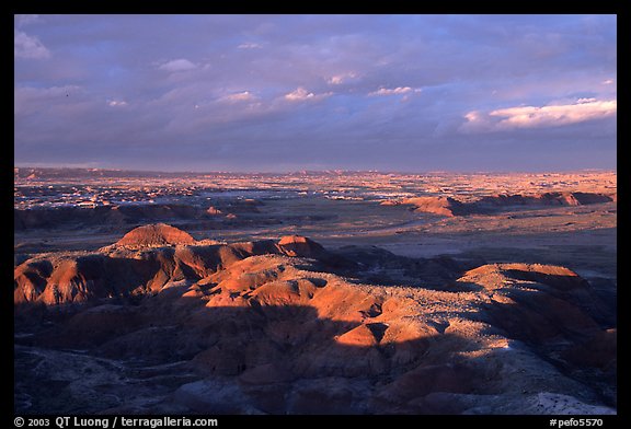 Painted desert seen from Chinde Point, stormy sunset. Petrified Forest National Park