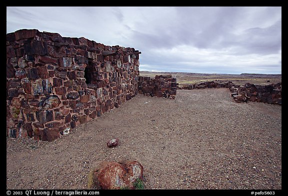 Agate House, reconstitution of native house made of petrified wood. Petrified Forest National Park, Arizona, USA.