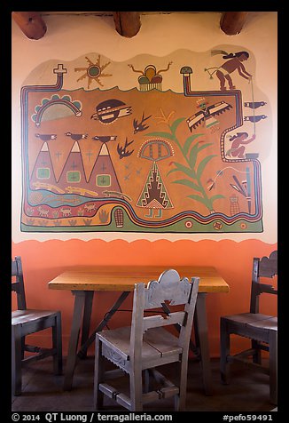 Murals on dining room by Hopi artist Fred Kabotie, Painted Desert Inn. Petrified Forest National Park (color)