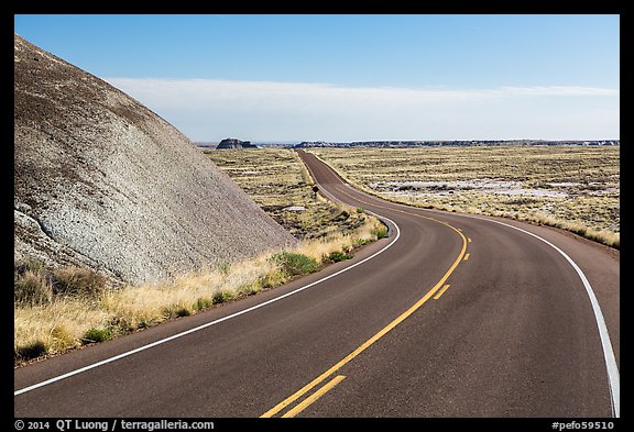 Road near the Flattops. Petrified Forest National Park, Arizona, USA.