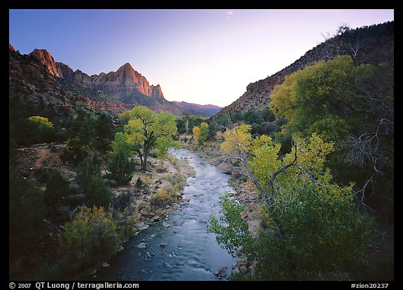 Virgin River and Watchman catching last sunrays of the day. Zion National Park (color)