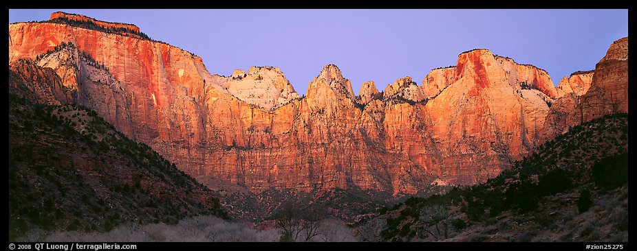 Towers of the Virgin cliffs at dawn. Zion National Park (color)