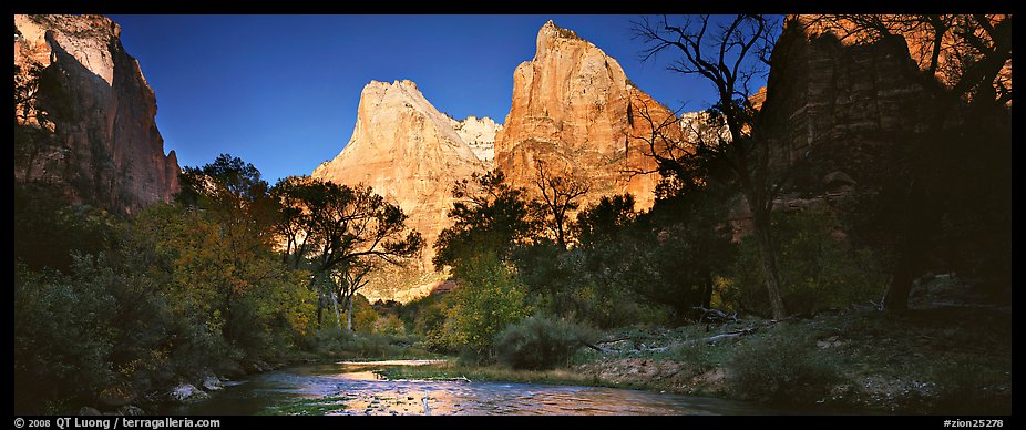 Court of the Patriarchs and Virgin River. Zion National Park, Utah, USA.
