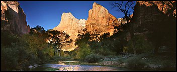 Court of the Patriarchs and Virgin River. Zion National Park (Panoramic color)