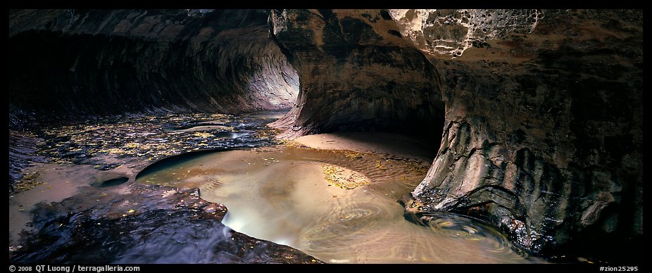 North Creek flowing in the Subway in the fall. Zion National Park, Utah, USA.