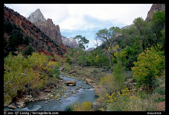 Zion Canyon and Virgin River in the fall. Zion National Park, Utah, USA.