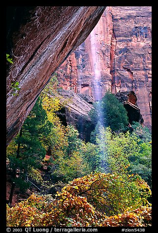 Cliff and waterfall, near  first Emerald Pool. Zion National Park, Utah, USA.