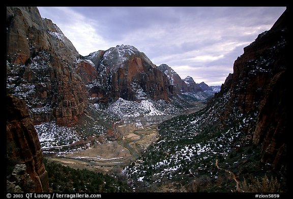 Zion Canyon from the West Rim Trail, stormy evening. Zion National Park