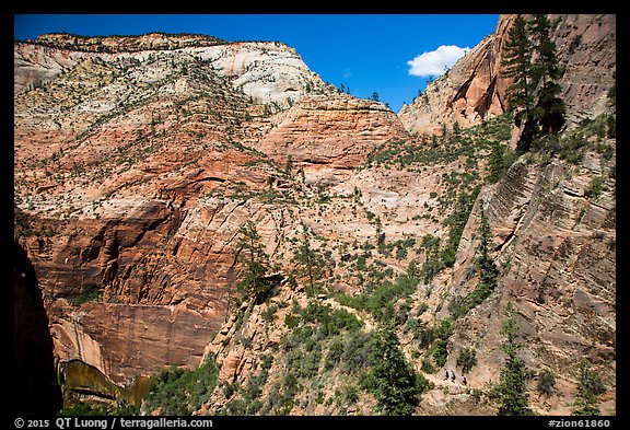 Distant hikers on Hidden Canyon trail. Zion National Park, Utah, USA.