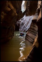 Canyoneer in dark flooded Pine Creek Canyon. Zion National Park ( color)