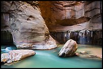 Boulders, Virgin River, and canyon walls, the Narrows. Zion National Park ( color)