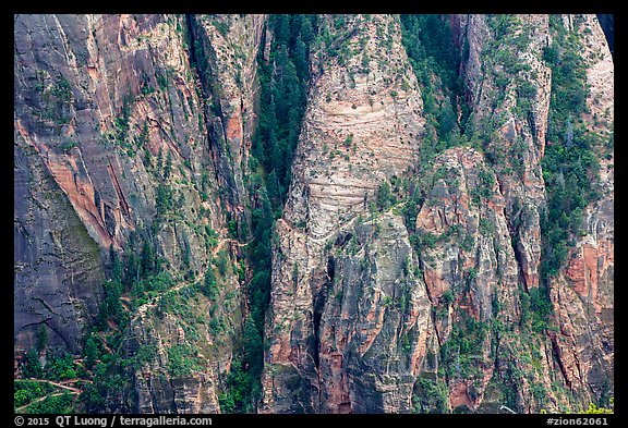 Distant view of Hidden Canyon trail. Zion National Park, Utah, USA.