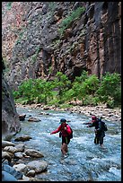 Hikers in the Narrows in late afternoon. Zion National Park ( color)