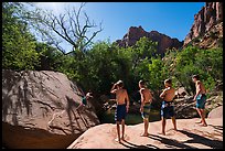 Children on rock above swimming hole, Pine Creek. Zion National Park ( color)