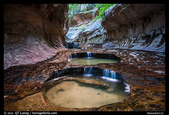 Left Fork flowing over pools, the Subway. Zion National Park (color)