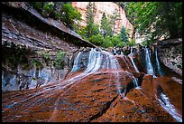 Waterfall over red travertine in the spring. Zion National Park ( color)