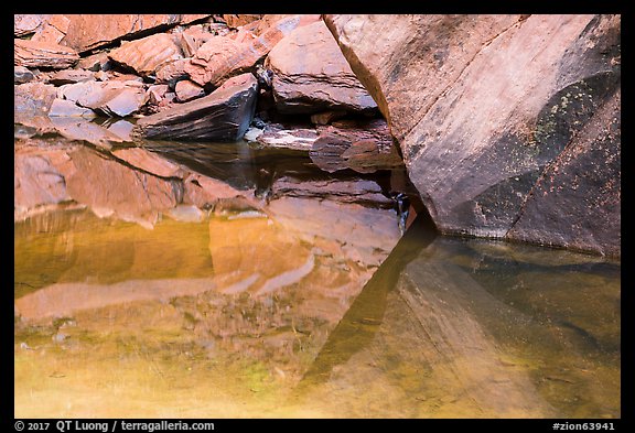 Rock reflections, Upper Emerald Pool. Zion National Park (color)