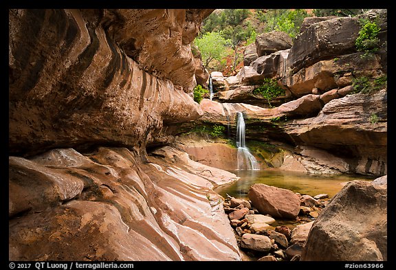 Pine Creek Canyon with waterfall. Zion National Park (color)