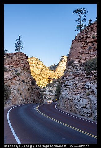 Car approaching on Carmel-Zion Road. Zion National Park (color)