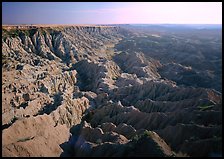 Basin of spires, pinacles, and deeply fluted gorges, Stronghold Unit. Badlands National Park, South Dakota, USA.