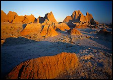 Mudstone formations, Cedar Pass, sunrise. Badlands National Park, South Dakota, USA.