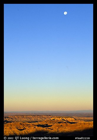 Sky, moon and badlands, sunrise. Badlands National Park (color)