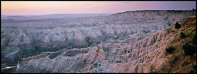 Badlands scenery at dawn, Stronghold Table. Badlands National Park (Panoramic color)