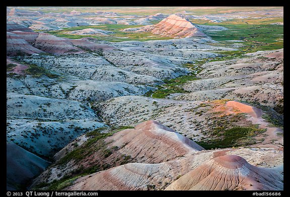 Eroded buttes at sunrise, Panorama Point. Badlands National Park (color)