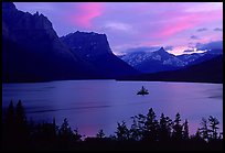St Mary Lake and Wild Goose Island, sunset. Glacier National Park, Montana, USA. (color)