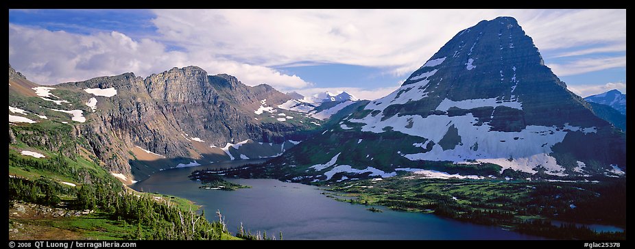 Alpine lake and triangular peak. Glacier National Park, Montana, USA.