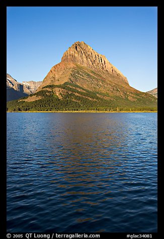Grinnell Point across Swiftcurrent Lake, sunrise. Glacier National Park, Montana, USA.