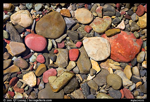 Colorful pebbles in a stream. Glacier National Park, Montana, USA.