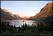 St Mary Lake, Going-to-the-sun Mountain, and Lewis Range, sunrise. Glacier National Park, Montana, USA. (color)