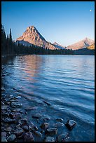 Two Medicine lakeshore with Sinopah Mountain and moon. Glacier National Park ( color)