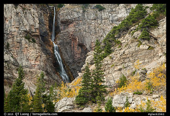 Apikuni Falls and autumn colors. Glacier National Park, Montana, USA.