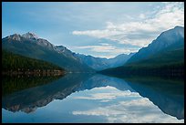 Mountains and clouds with reflections, Bowman Lake. Glacier National Park ( color)