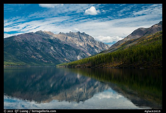 Mountains reflected in Kintla Lake. Glacier National Park, Montana, USA.