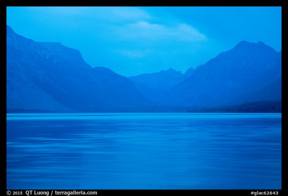 Blue colors of Lake McDonald at dusk. Glacier National Park (color)