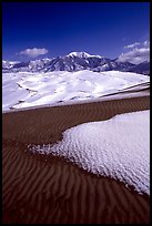 Sand dunes with snow patches. Great Sand Dunes National Park and Preserve, Colorado, USA.