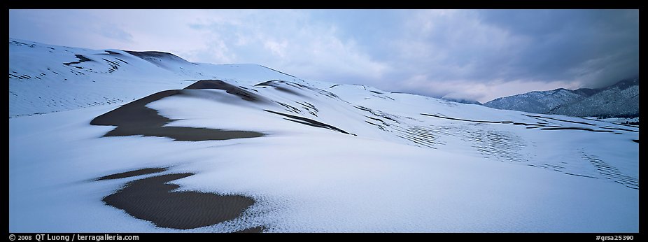 Dune field covered by snow. Great Sand Dunes National Park and Preserve, Colorado, USA.