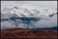 Snowy Sangre de Cristo Mountains and clouds above dune field. Great Sand Dunes National Park and Preserve ( color)