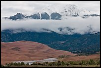 Dunes and Medano creek below snowy mountains. Great Sand Dunes National Park and Preserve ( color)