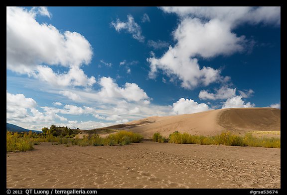 Dried Medano Creek and sand dunes in autumn. Great Sand Dunes National Park and Preserve (color)