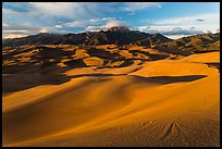 Dune field and Sangre de Cristo mountains at sunset. Great Sand Dunes National Park, Colorado, USA. (color)