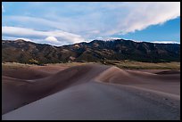 Dunes and Mount Zwischen at dusk. Great Sand Dunes National Park and Preserve ( color)