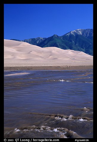Medano creek, Sand Dunes, and Sangre de Cristo Mountains. Great Sand Dunes National Park and Preserve (color)