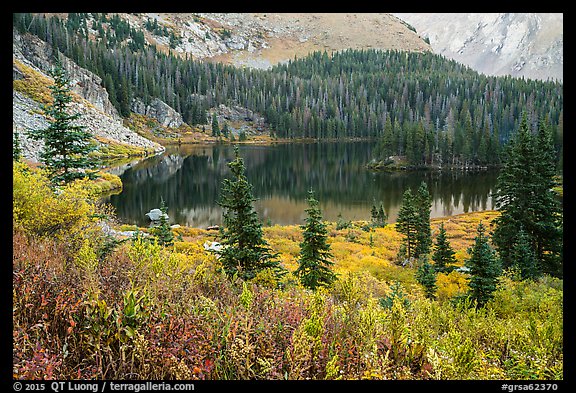 Autumn vegetation and alpine lake, Lower Sand Creek Lake. Great Sand Dunes National Park and Preserve (color)