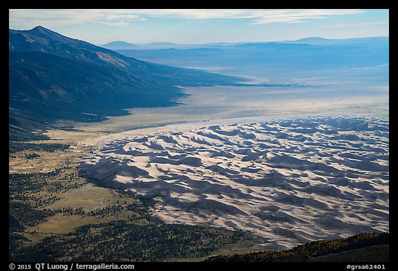 Sangre de Cristo Mountains and dune field from above. Great Sand Dunes National Park and Preserve (color)