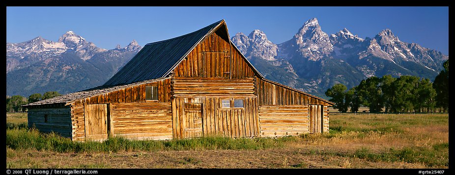 Wooden barn and mountain range. Grand Teton National Park (color)